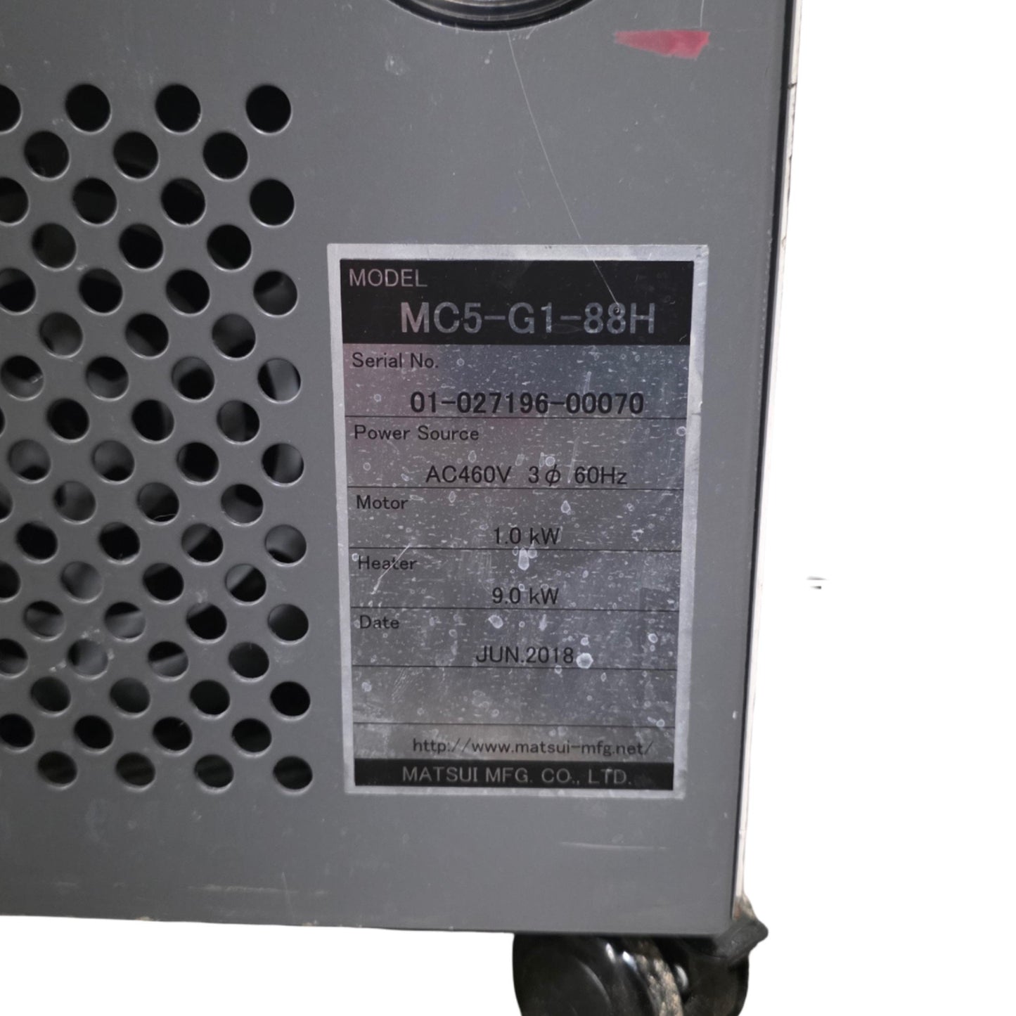 Used Matsui MC5-G1-88H Mold Temperature Controller 248°F Max 9kW 20Gal/min 460VAC 3Ph