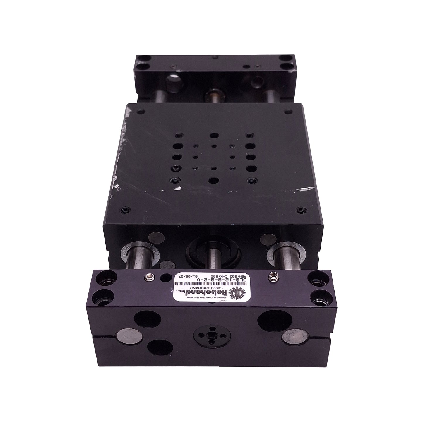 Used Robohand DLB-12-B-B-2-V Pneumatic Base Slide, ø1in Bore, 2.5in Stroke, 10-32/M5