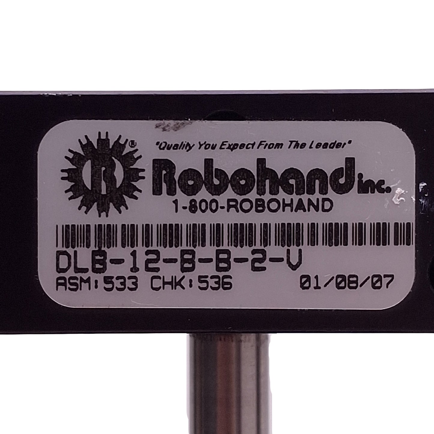 Used Robohand DLB-12-B-B-2-V Pneumatic Base Slide, ø1in Bore, 2.5in Stroke, 10-32/M5