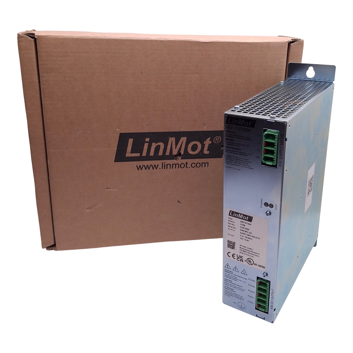 New LinMot S02-72/1000 0150-4535 Power Supply, 3x400-480VAC In 13.9A 72VDC 1000W Out