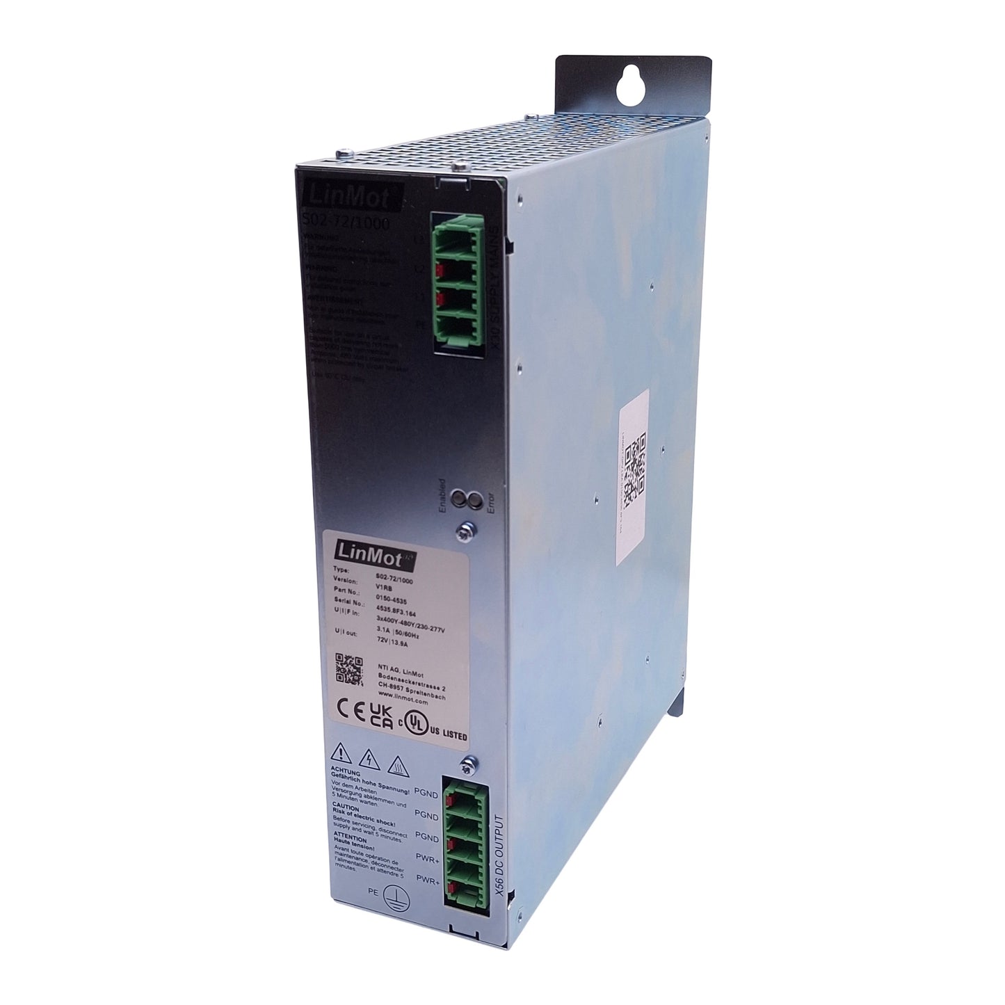 New LinMot S02-72/1000 0150-4535 Power Supply, 3x400-480VAC In 13.9A 72VDC 1000W Out