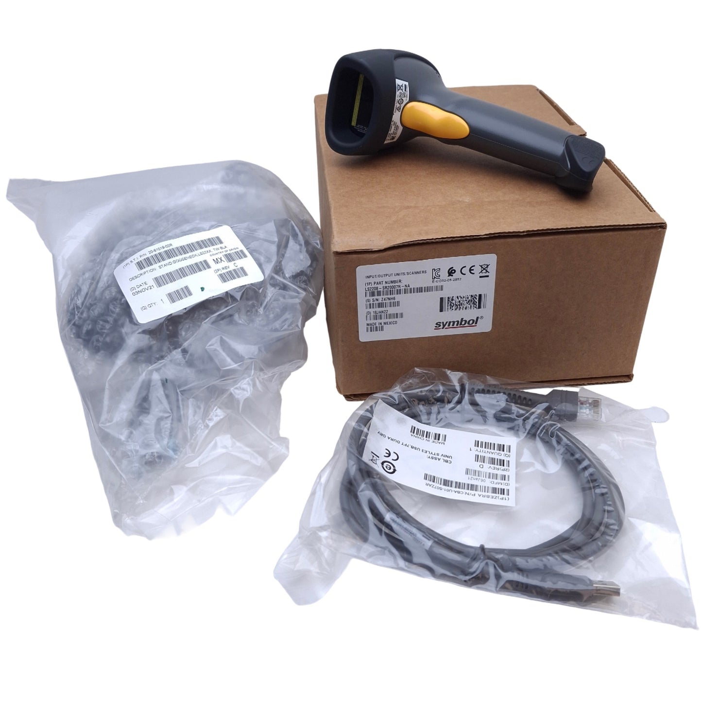 New Symbol LS2208-SR20007R-NA Handheld Laser Barcode Scanner W/ USB Cable and Stand