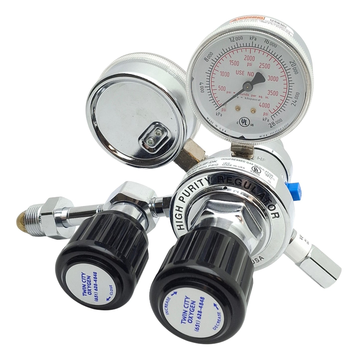 Used Twin City Oxygen HPT270-80-4F-DK Regulator 4-80psig Set Pressure, 3000Psig Inlet