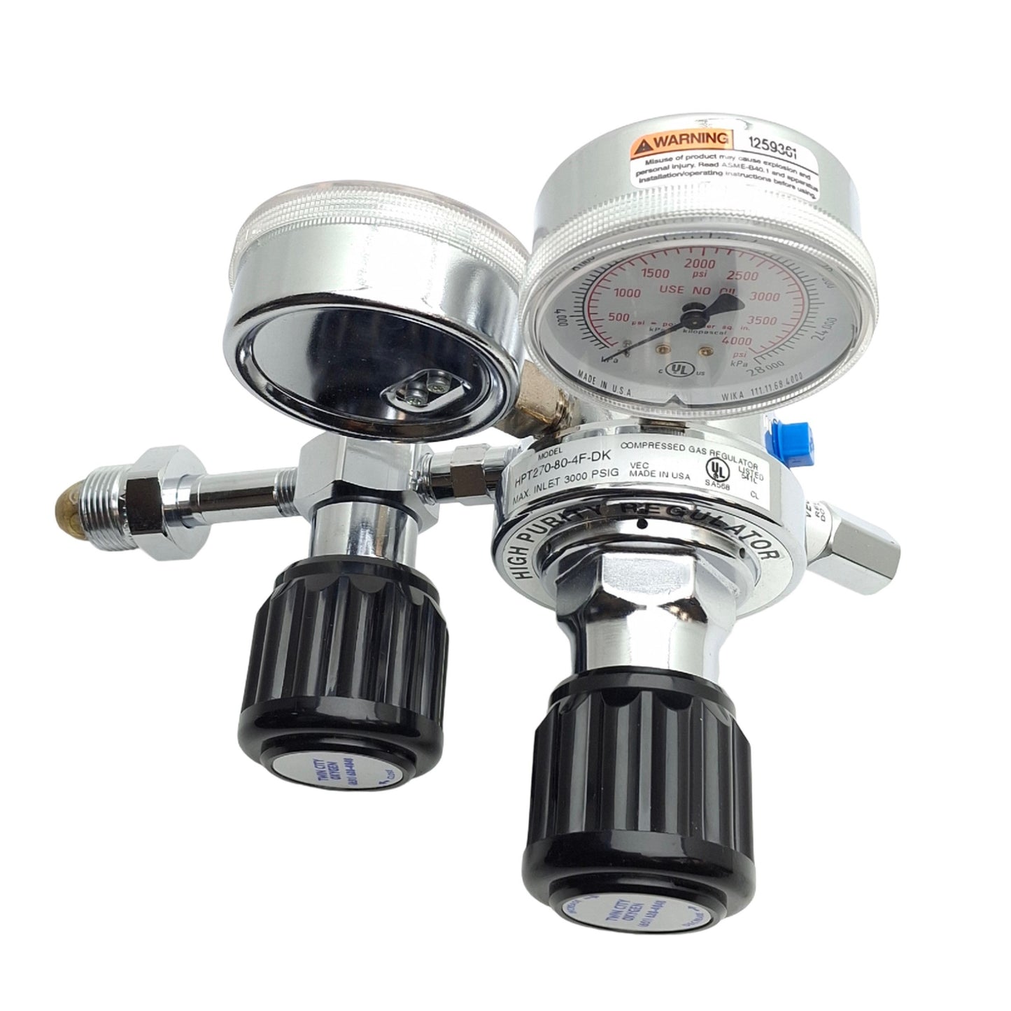 Used Twin City Oxygen HPT270-80-4F-DK Regulator 4-80psig Set Pressure, 3000Psig Inlet