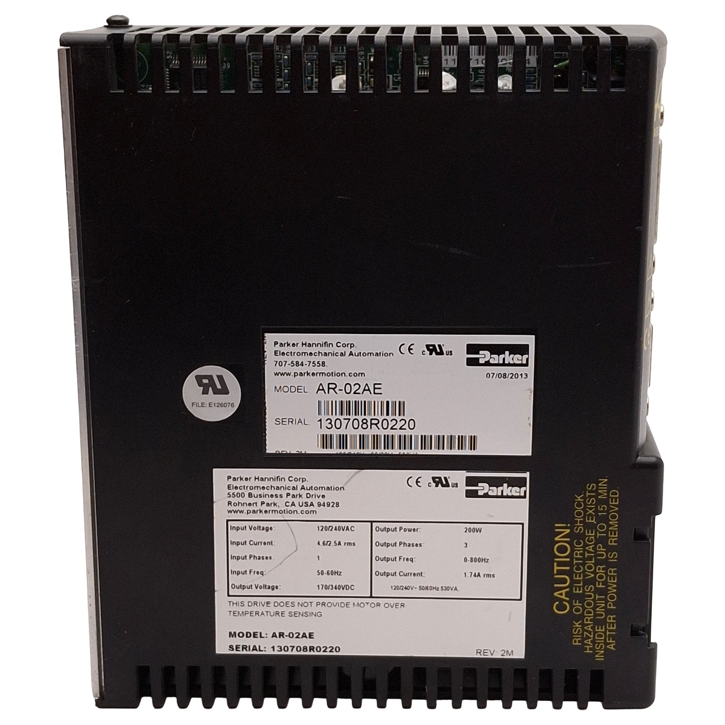 Used Parker AR-02AE Aries Servo Drive, 200W, 1Ø 120/240VAC In, 3Ø 170/340VDC Out