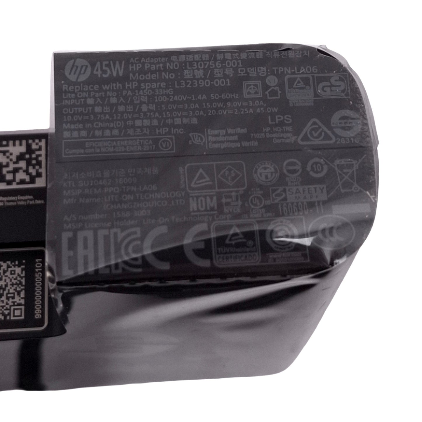 New HP 1HE07AA#ABA USB-C Power Adapter Kit, 100-240VAC In, 5-20VDC Out, USB-C, 45W