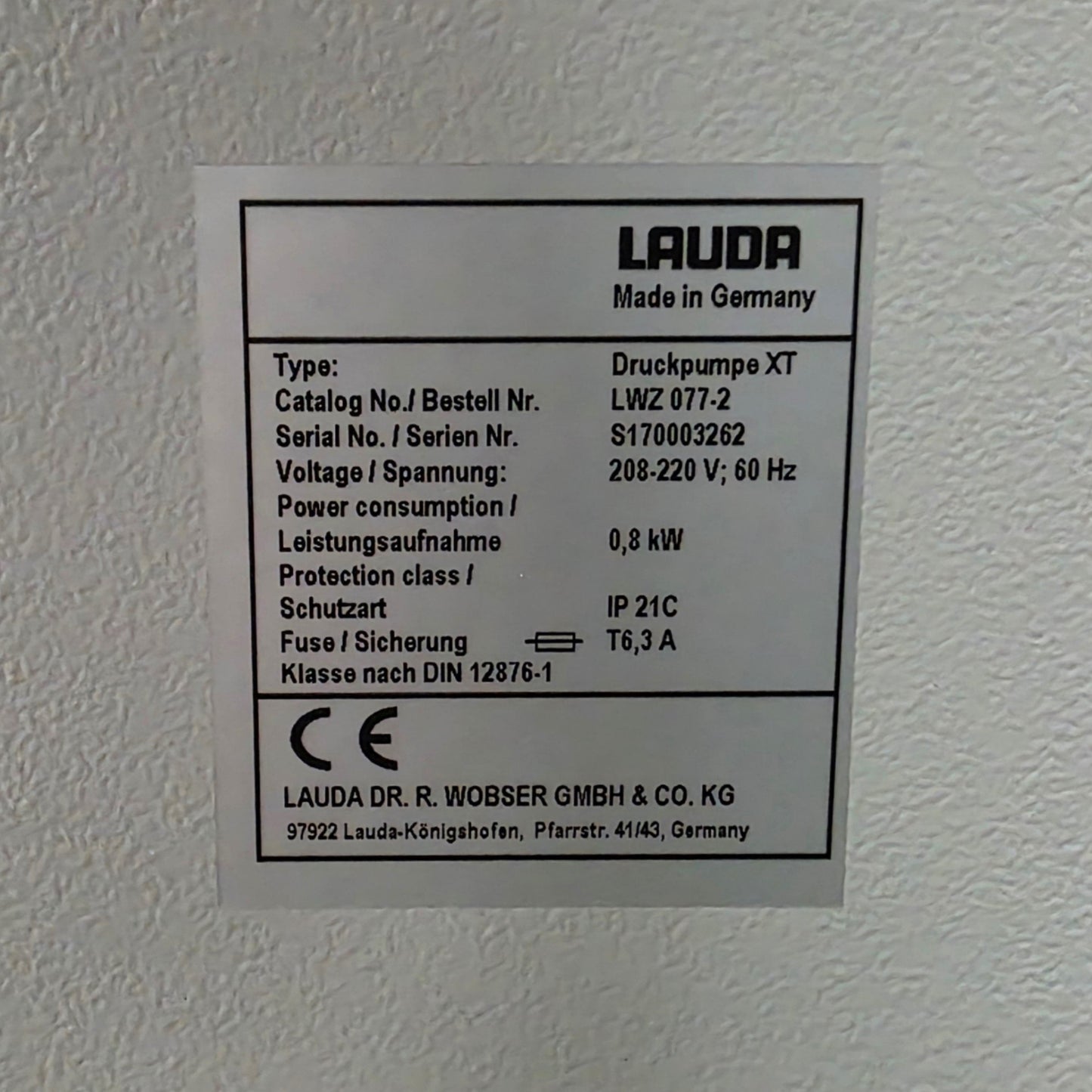 Used Lauda LWZ 077-02 High Pressure Pump For Use With Integral XT Process Thermostats