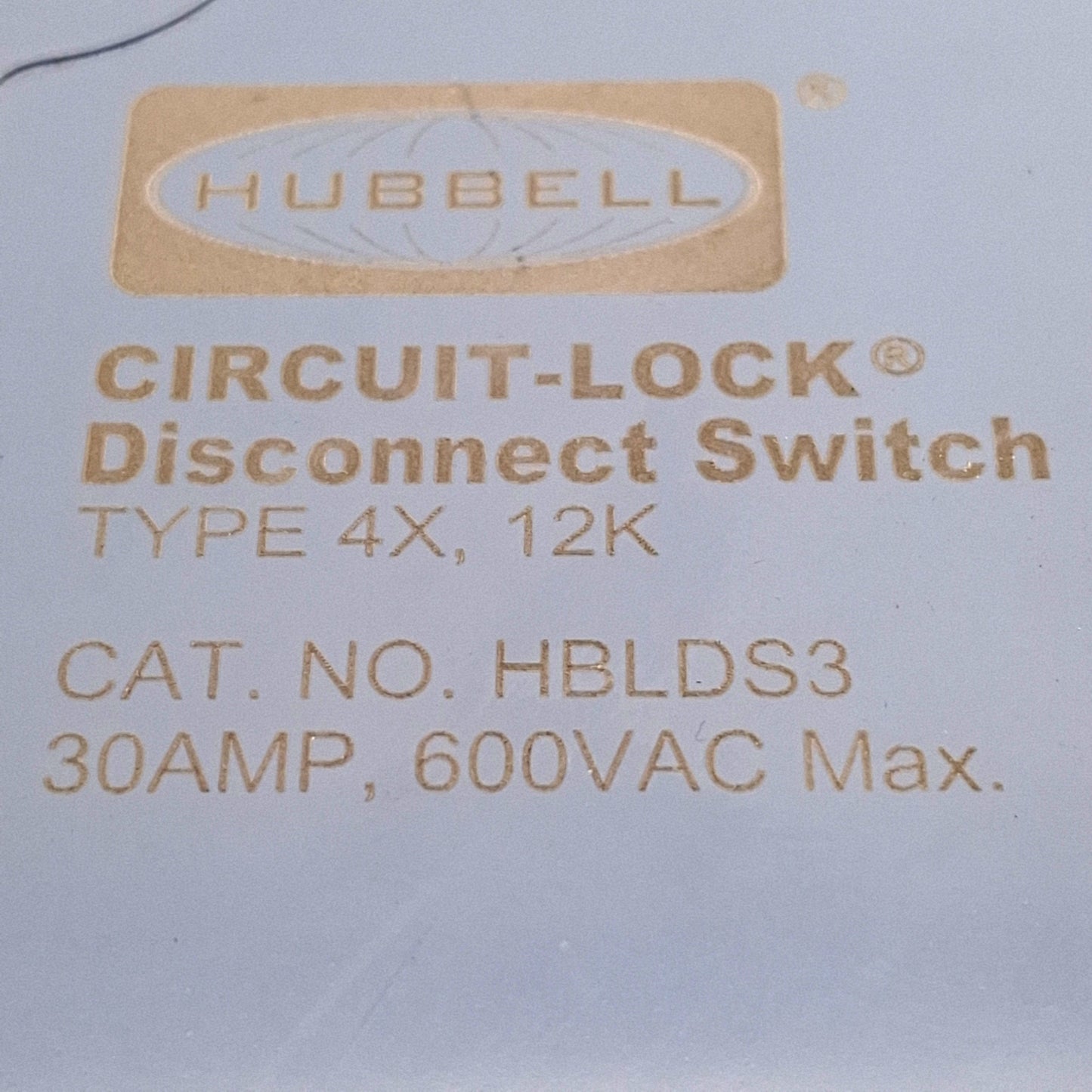 Used Hubbell HBLDS3 Circuit-Lock Disconnect Switch & Enclosure 3-Pole 600VAC 30A 15HP