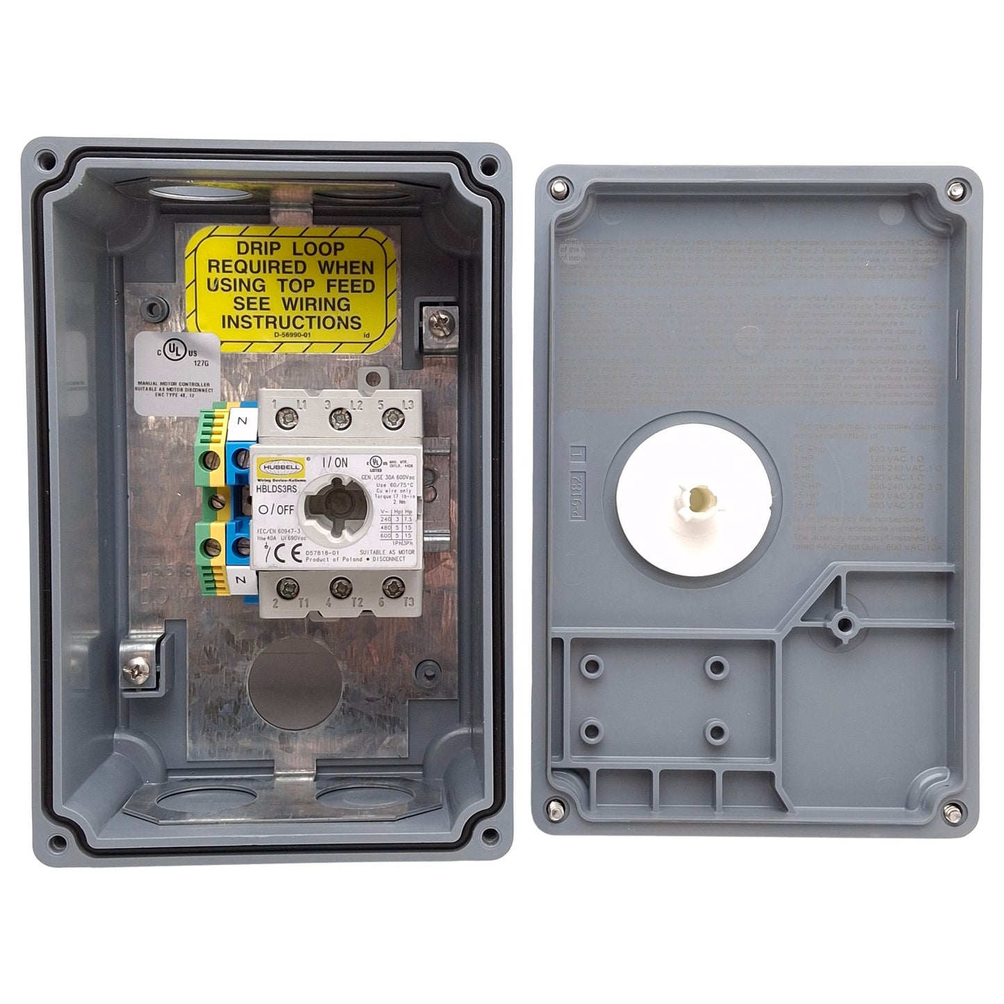 Used Hubbell HBLDS3 Circuit-Lock Disconnect Switch & Enclosure 3-Pole 600VAC 30A 15HP