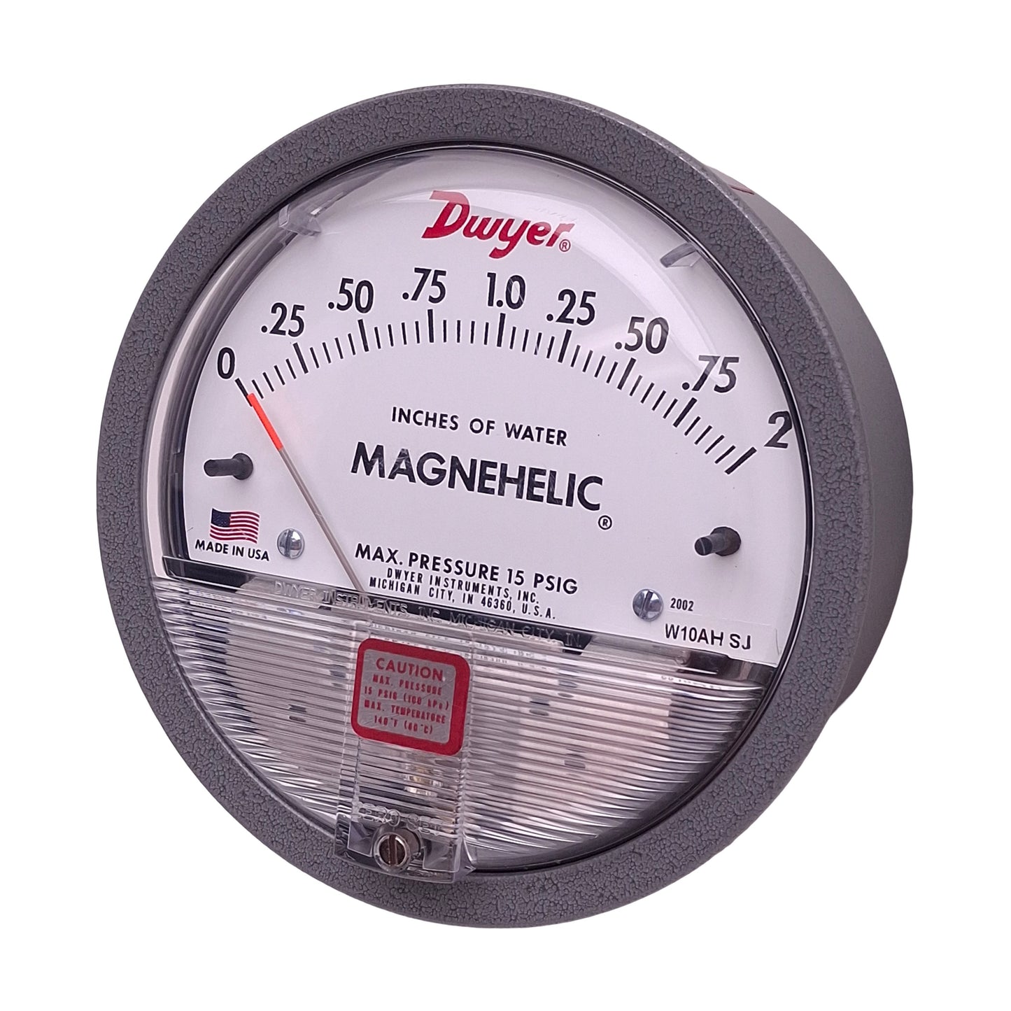 Used Dwyer 2002 Magnehelic Differential Pressure Gauge, 0-2inH₂O Range, 15psig Max