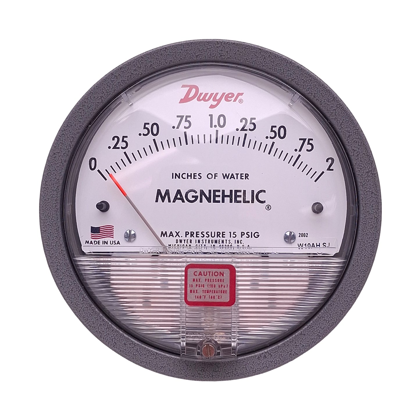 Used Dwyer 2002 Magnehelic Differential Pressure Gauge, 0-2inH₂O Range, 15psig Max