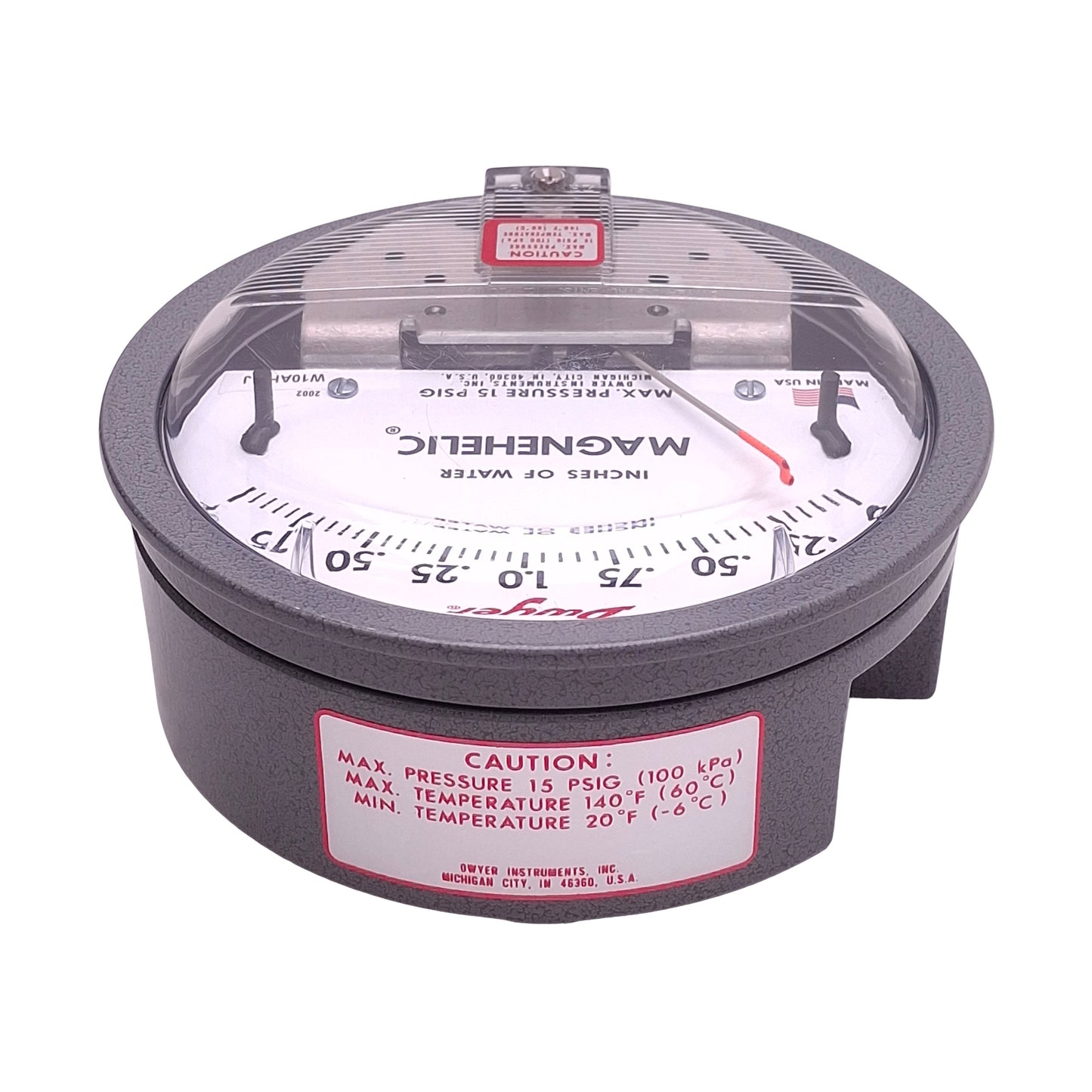 Used Dwyer 2002 Magnehelic Differential Pressure Gauge, 0-2inH₂O Range, 15psig Max