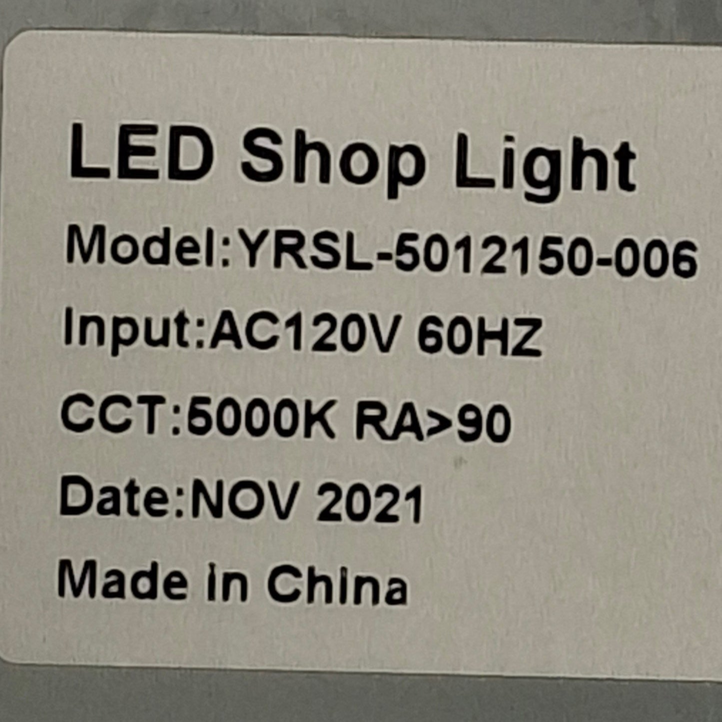 Used YRSL-5012150-006 LED Shop Light 120VAC Input, 5000K Color, 48in Length