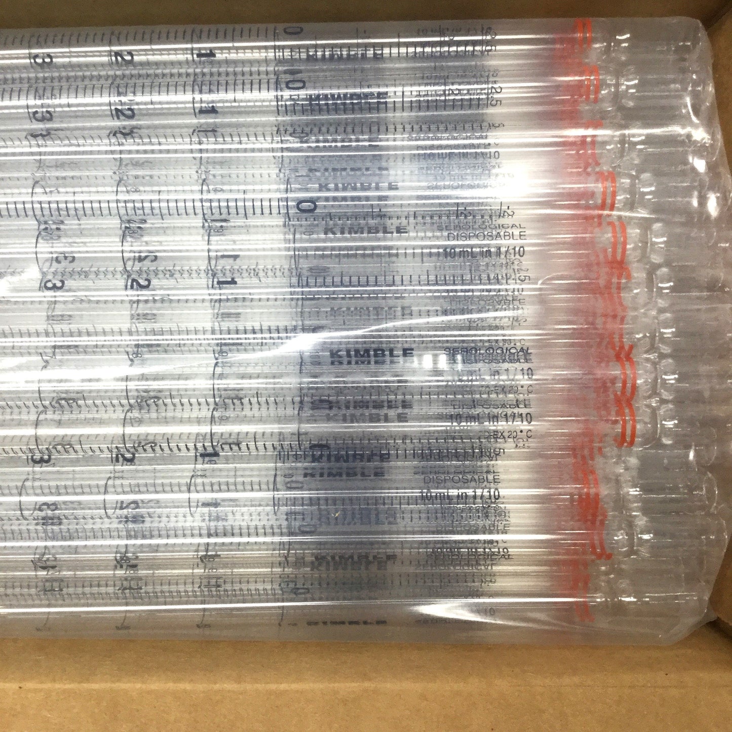 New Lot of 100 Kimble 72120-10110 Serological Pipettes, Glass, 10mL x 0.1mL Grad