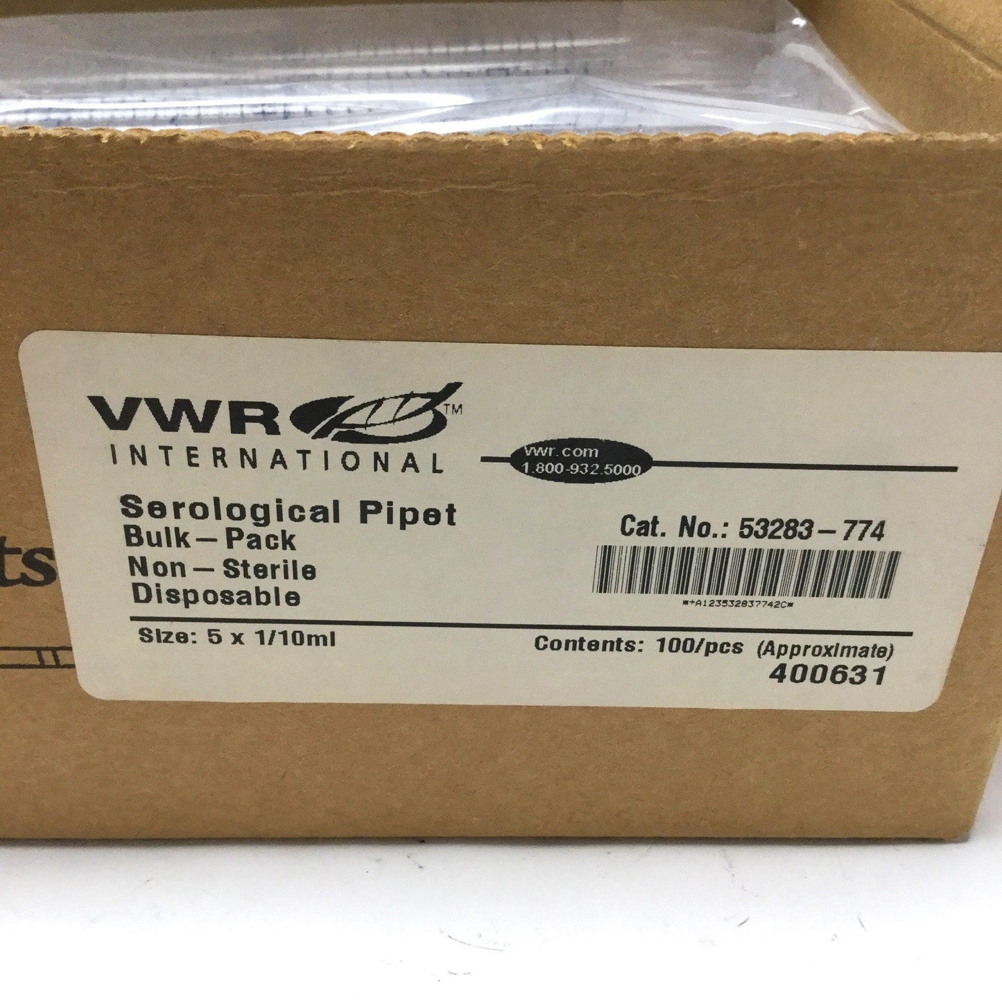 New Lot of 100 VWR 53283-774 PYREX Serological Pipettes, Glass, 5mL x 0.1mL Grad
