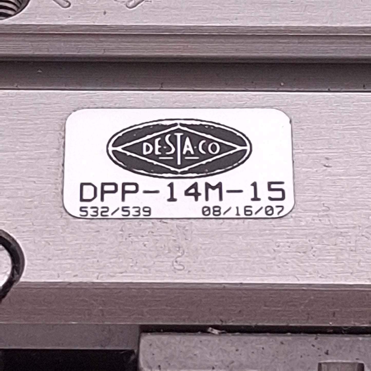 Used Destaco DPP-14M-15 Parallel Gripper, ø0.563in Bore, 0.63in Stroke, 51lbf, 100psi