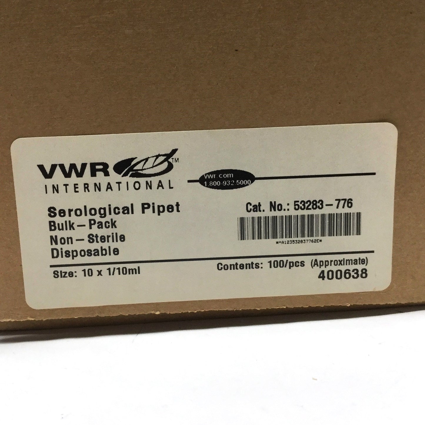 New Lot of 100 VWR 53283-776 PYREX Serological Pipettes, Glass, 10mL x 0.1mL Grad