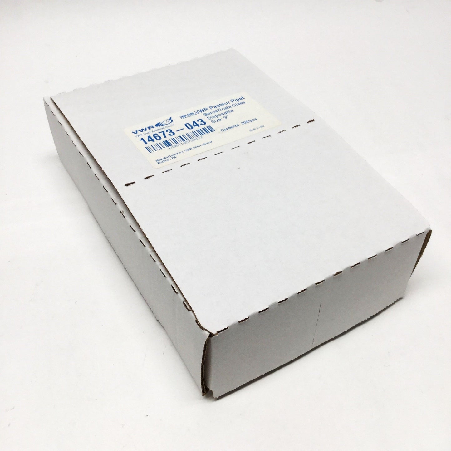 New Box of 200 VWR 14673-043 Disposable Borosilicate Glass Pasteur Pipettes, 2mL, 9"