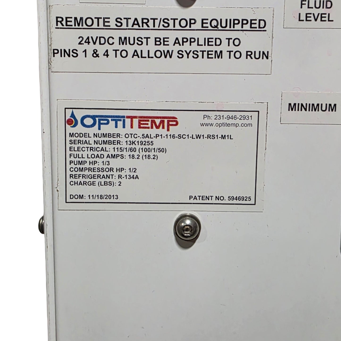 Used Optitemp OTC-.5AL-P1-116-SC1-LW1-RS1-M1L Portable Air Cooled Chiller 1.3kW, 115V