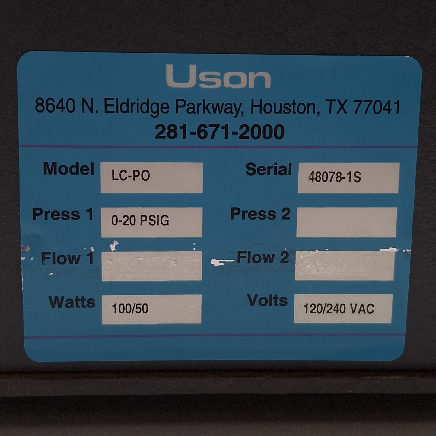 Used Uson LC-PO Sprint LC Multi-Air Pressure Decay Tester 0-20psig, RS232, 120/240VAC
