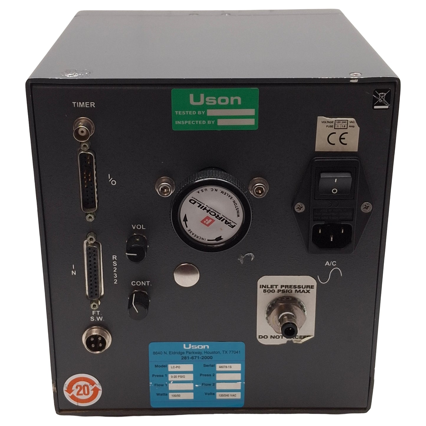Used Uson LC-PO Sprint LC Multi-Air Pressure Decay Tester 0-20psig, RS232, 120/240VAC