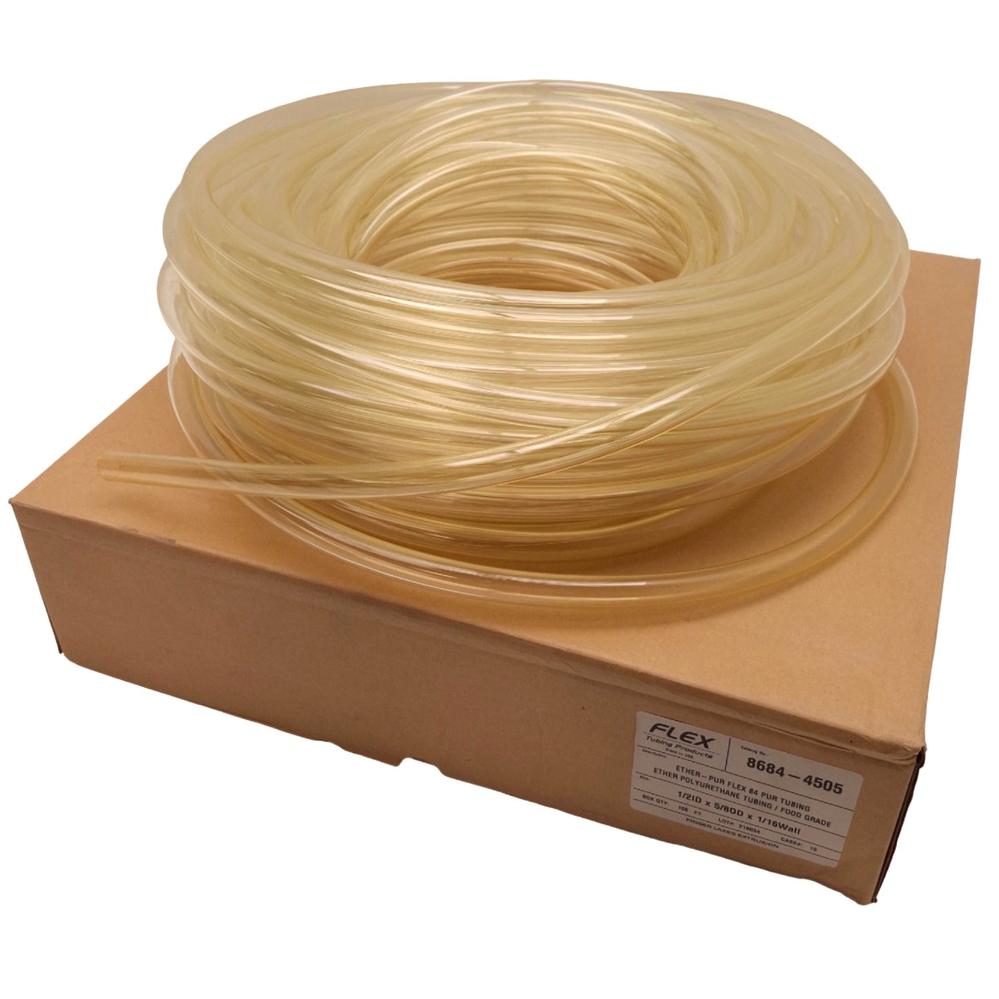 New Flex Tubing 8684-4505 Ether Polyurethane Tubing 1/2" ID, 5/8" OD, 100ft Length