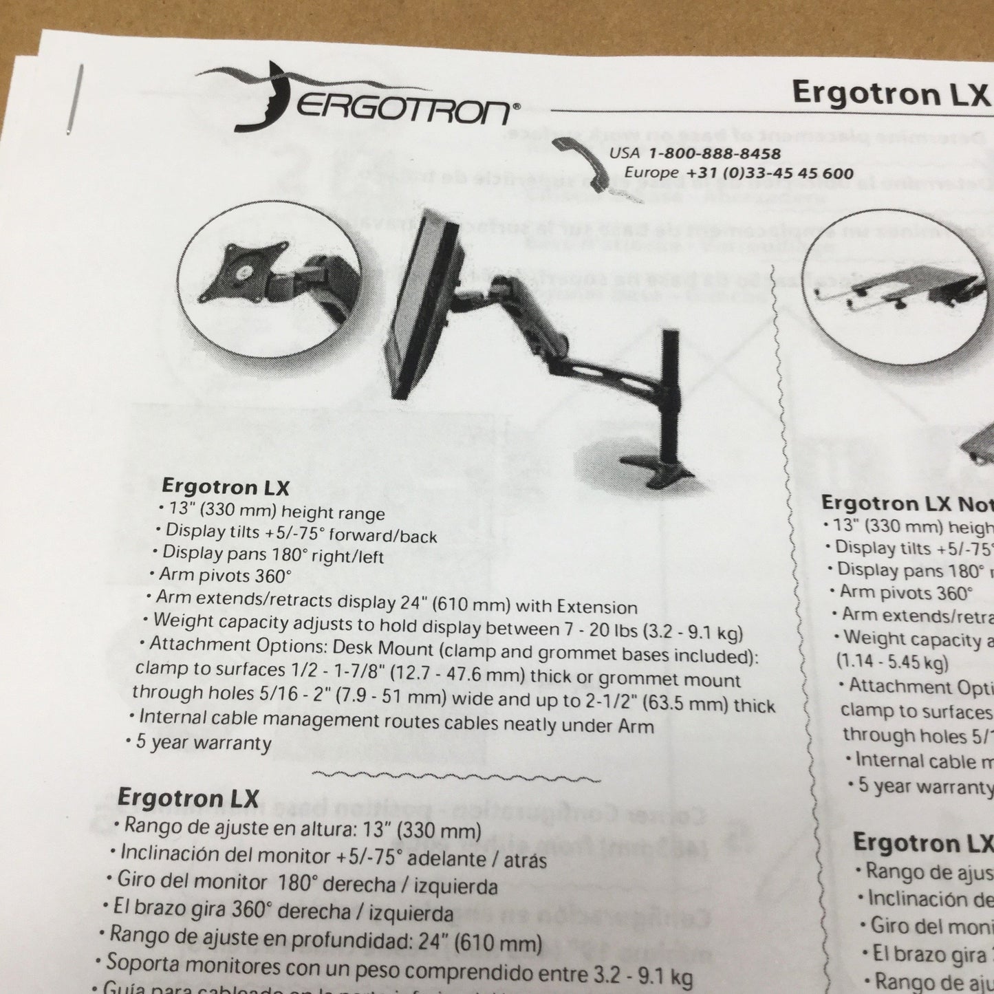 New Ergotron 45-179-195 LX LCD Monitor Arm, Desk Mount, 24" Reach, VESA 75/100mm