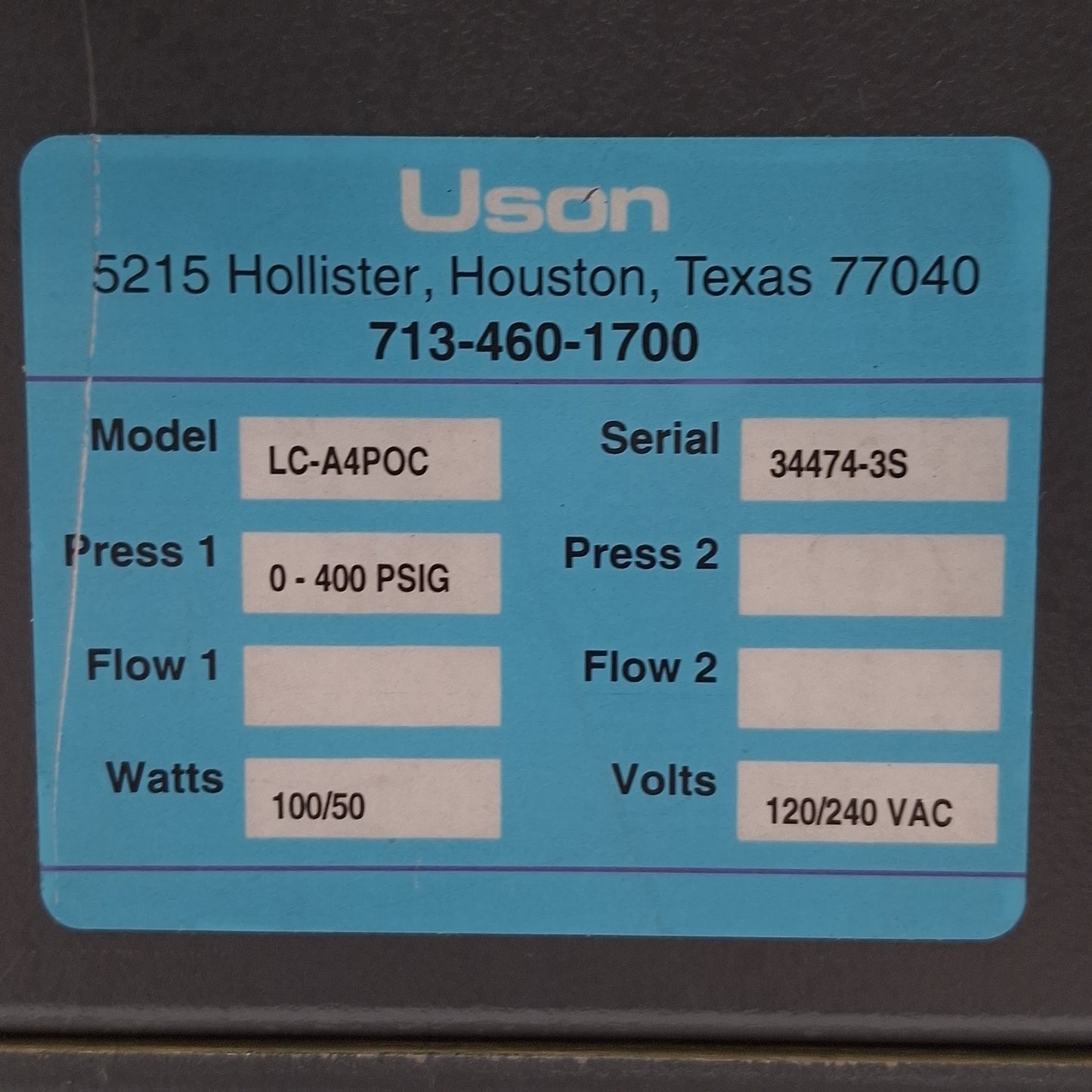 Used Uson LC-A4POC Sprint Multi-Air Pressure Decay Tester, 4Ch, 0-400psig, 120/240VAC