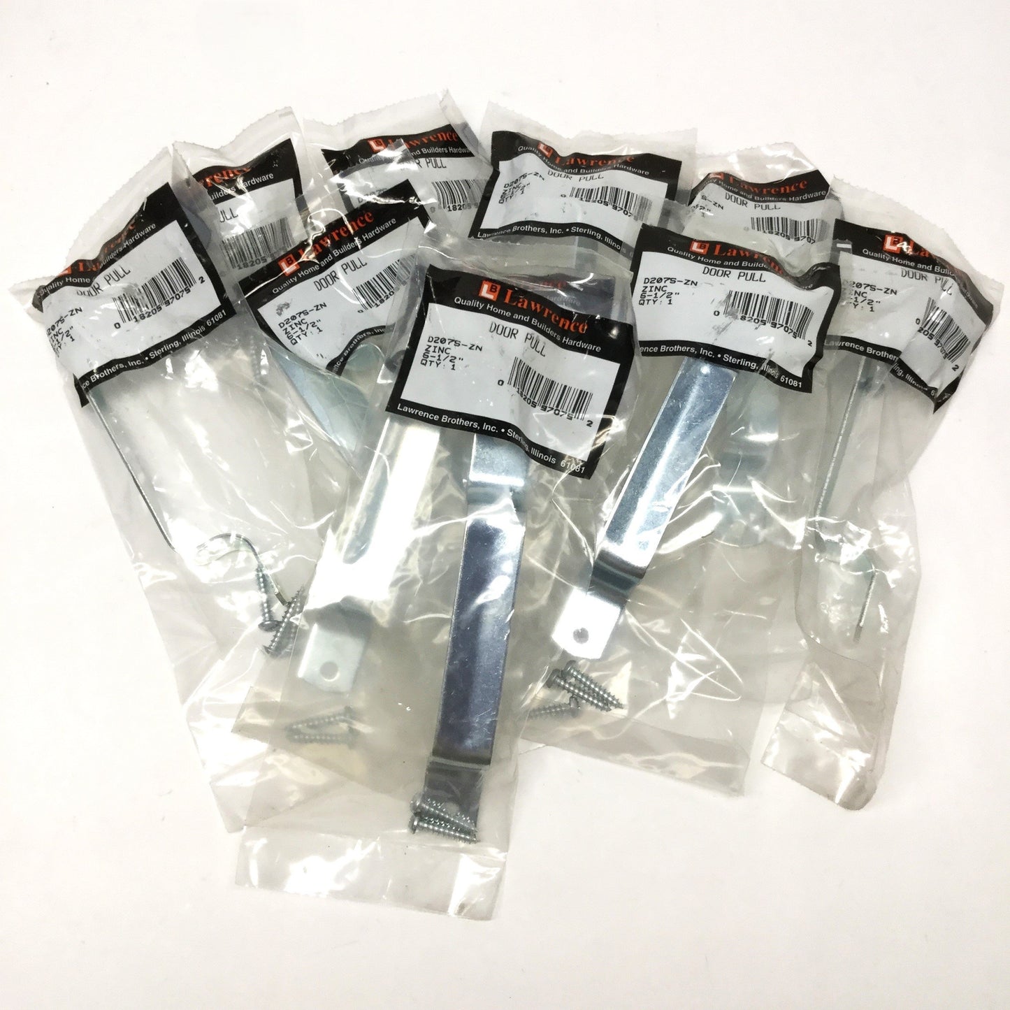New Lot of 10 Lawrence Bros D207S-ZN Door Pull Handles, 6-1/2", Zinc-Coated Steel
