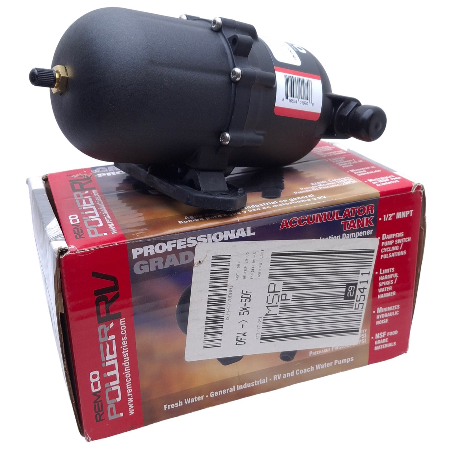 New REMCO RACT-820-NPT-SB Accumulator/Pulsation Dampener Tank 1/2" NPT, 125psi Max