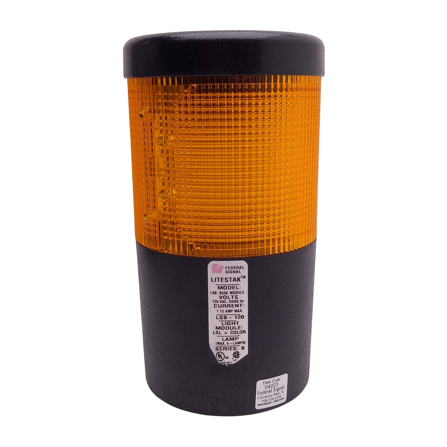 Used Federal Signal LSB-120 LiteStak Signal Light, Amber, 1.3A 120VAC, ø4in OD