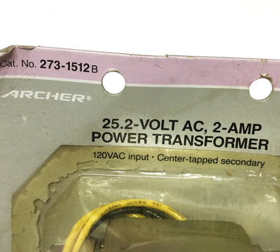 New Archer 273-1512B Power Transformer 120VAC 60Hz Pri, 25.2V (12.6-0-12.6V) Sec, 2A
