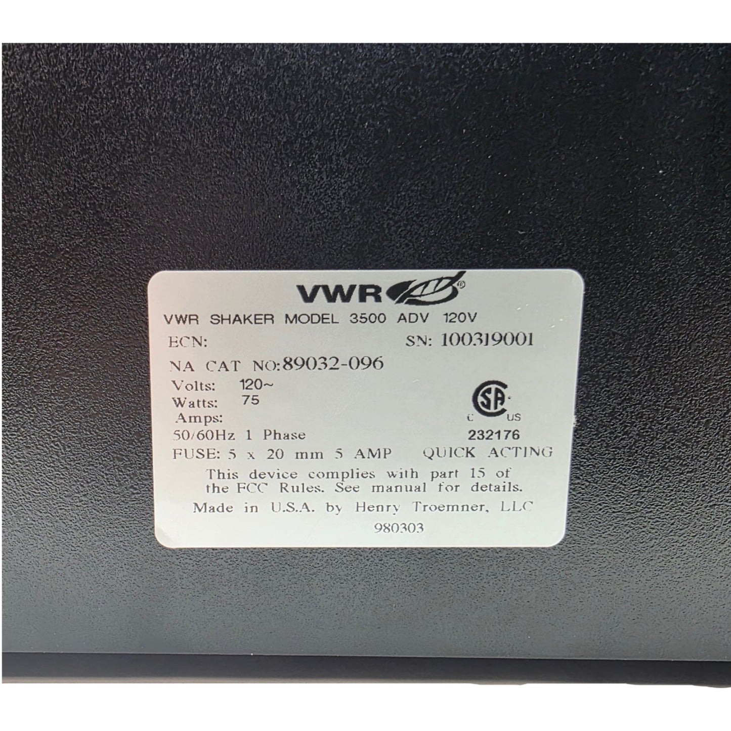 Used VWR 89032-096 Model 3500 Advanced Orbital Shaker 15-500RPM, 19mm Orbit, 120VAC