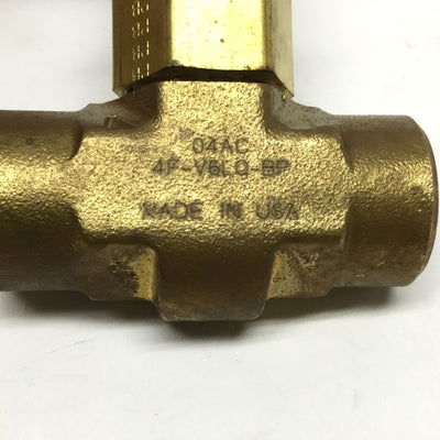 New – Open box Parker 4F-V6LQ-BP Inline Needle Toggle Valve, Brass, 1/4" NPT, PTFE Stem, 300psi