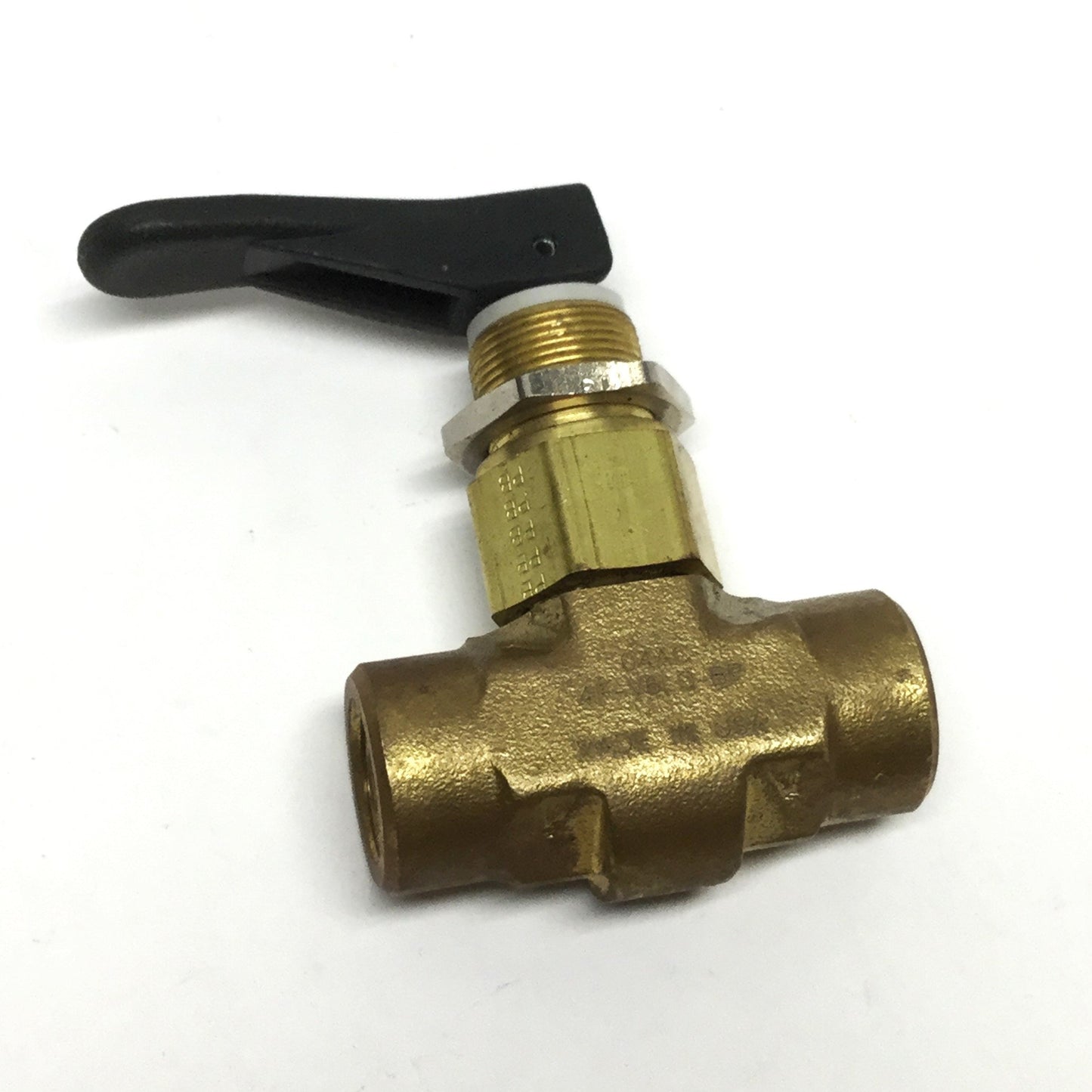 New – Open box Parker 4F-V6LQ-BP Inline Needle Toggle Valve, Brass, 1/4" NPT, PTFE Stem, 300psi