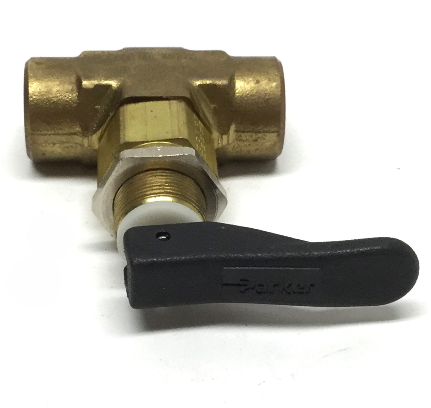 New – Open box Parker 4F-V6LQ-BP Inline Needle Toggle Valve, Brass, 1/4" NPT, PTFE Stem, 300psi