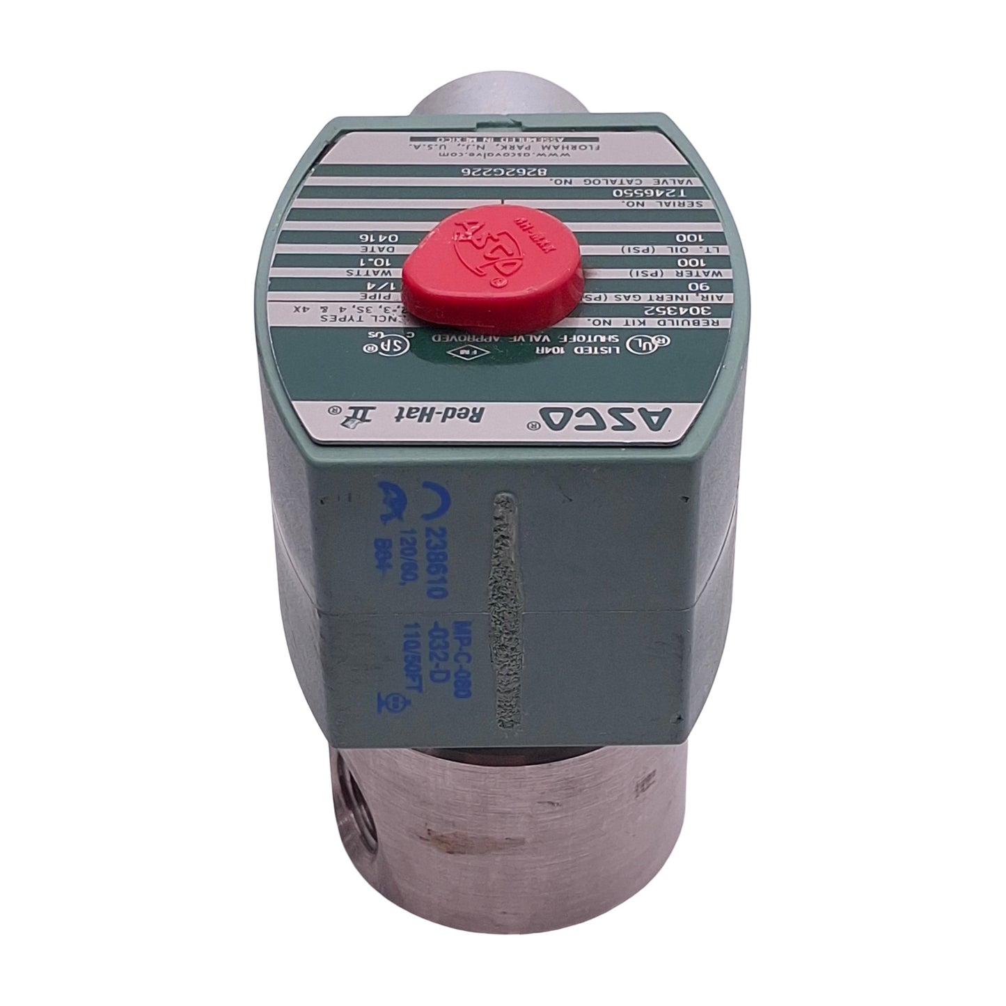 Used Asco 8262G226 Red-Hat Solenoid Valve, 1/4in NPT, 90/100psi Max, 110/120VAC Coil