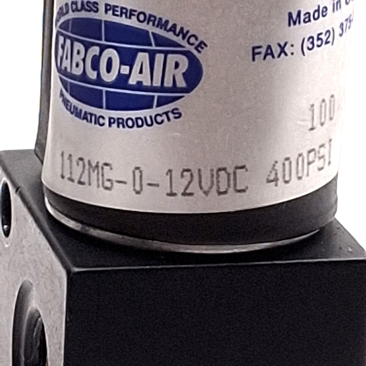 Used Fabco Air 112MG-0-12VDC Modular Solenoid Valve, 400psi, 1/8in NPT, 12VDC Coil