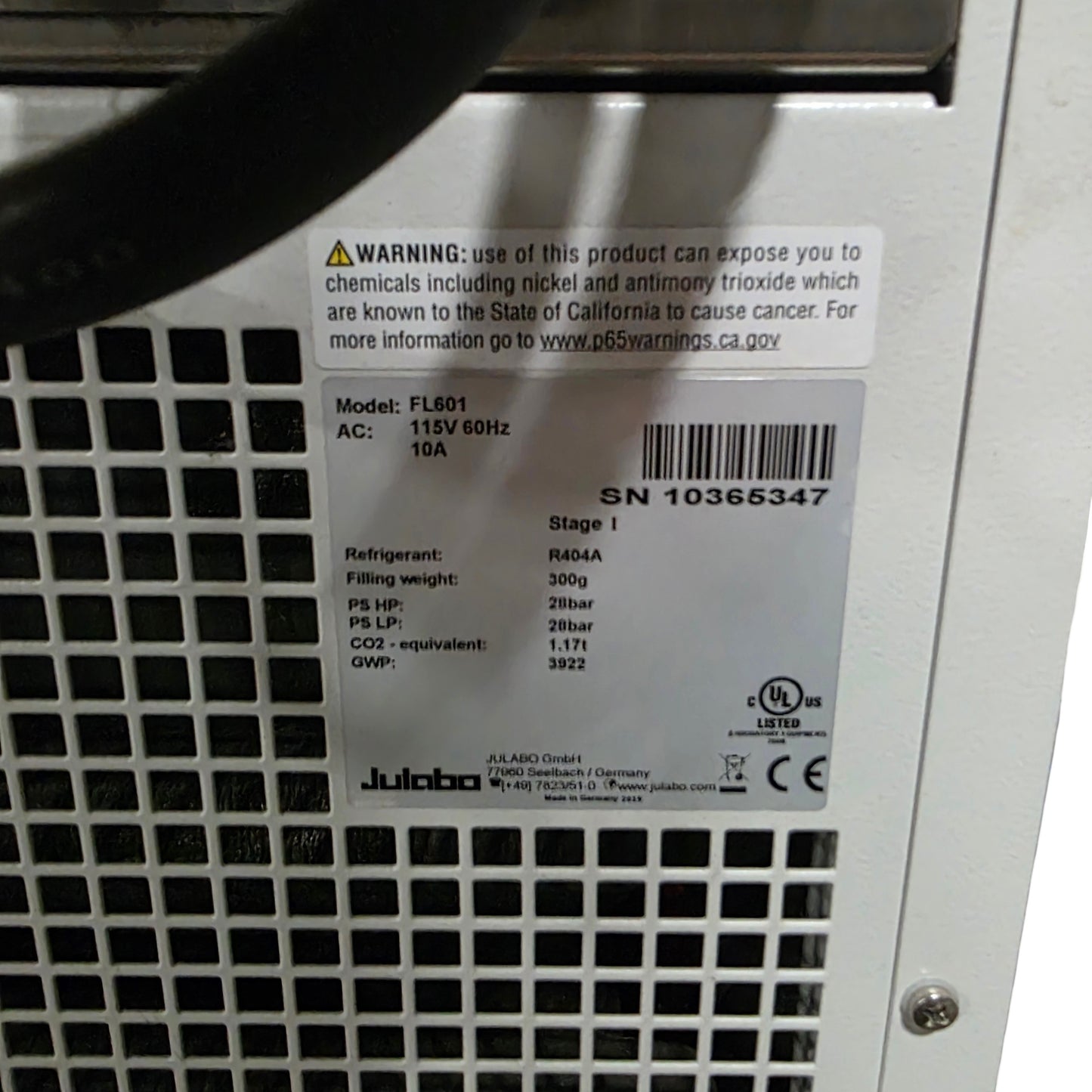 Used Julabo FL601 Refrigerated Recirculating Lab Chiller -20°C To 40°C 23l/min 115VAC