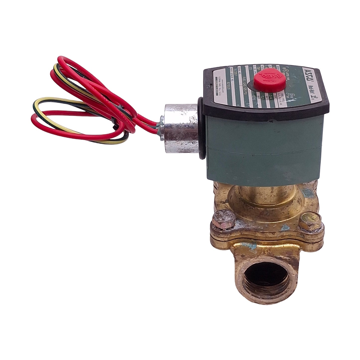 Used Asco 8210G35 Red-Hat Solenoid Valve, 3/4in NPT, 125/150psi Max, 110/120VAC Coil