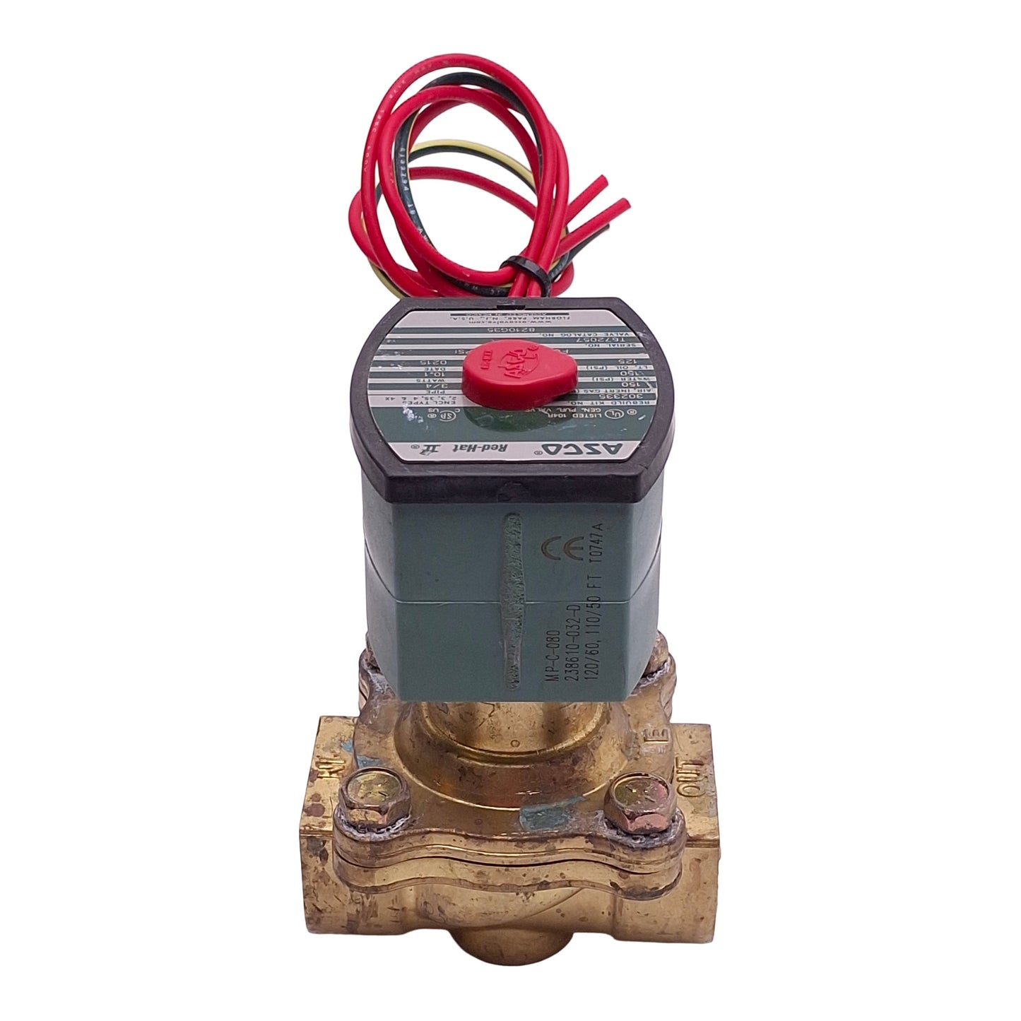 Used Asco 8210G35 Red-Hat Solenoid Valve, 3/4in NPT, 125/150psi Max, 110/120VAC Coil