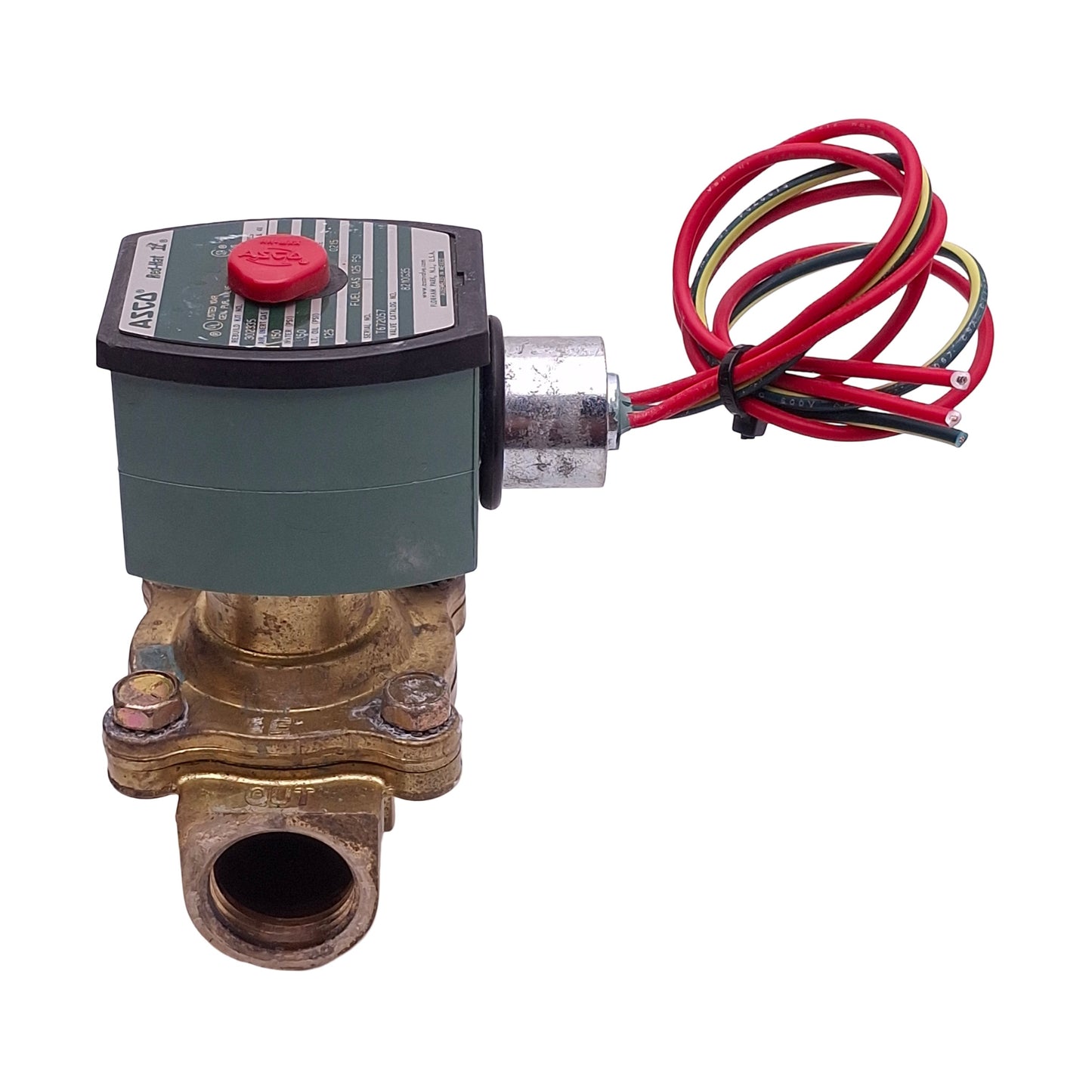 Used Asco 8210G35 Red-Hat Solenoid Valve, 3/4in NPT, 125/150psi Max, 110/120VAC Coil