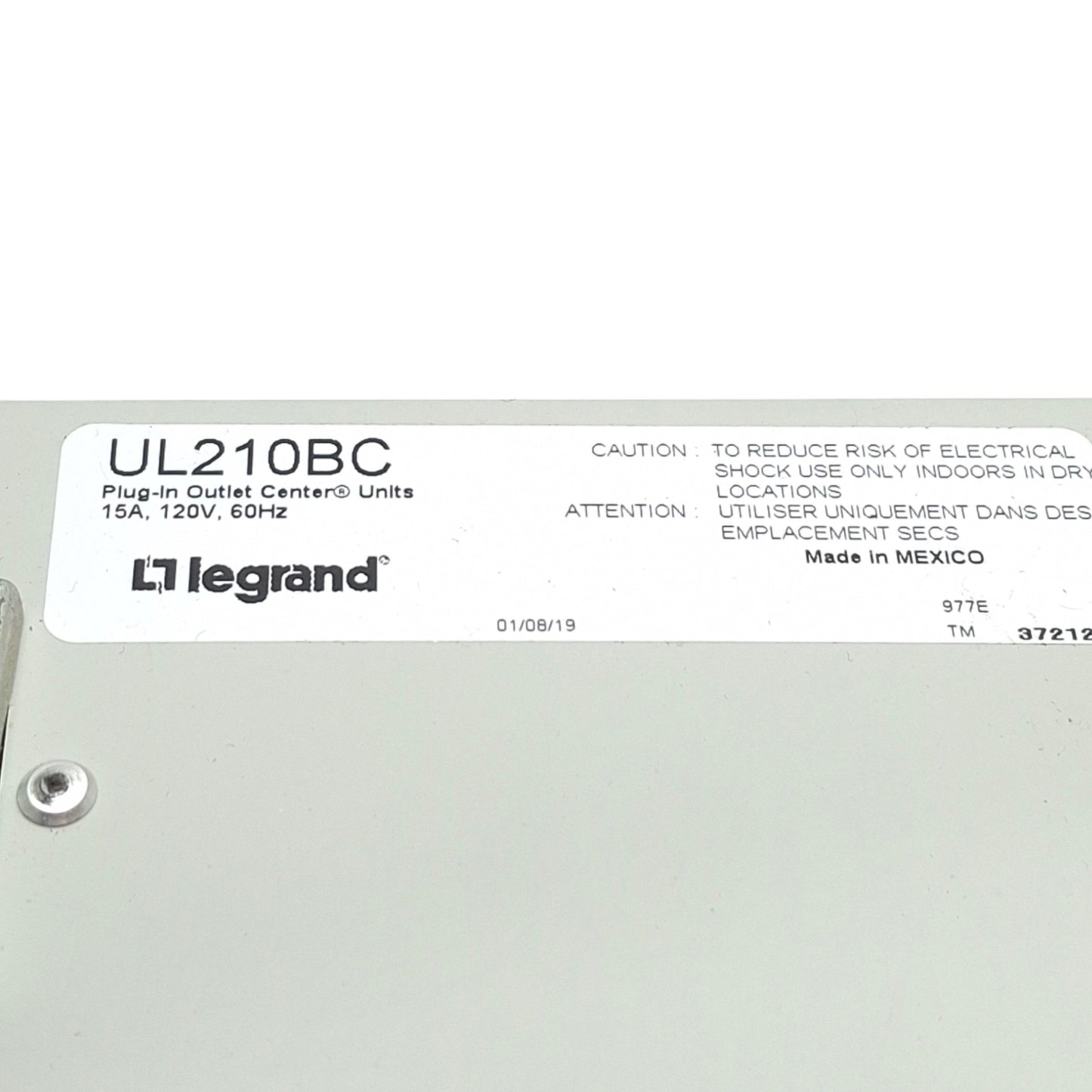 Used Legrand UL210BC Plug-In Outlet Center Unit, 120VAC 15A, 10 Socket, NEMA 5-15