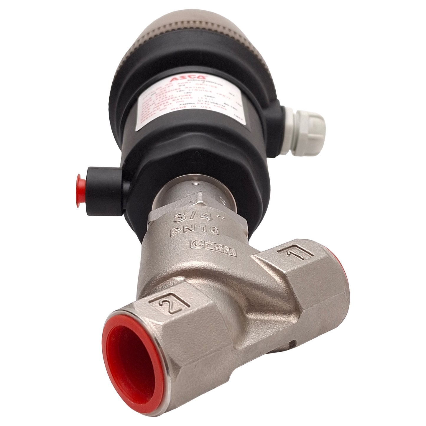 New ASCO 8290A394SM2VM Angle Body Piston Valve w/ Signaling Box, NC, 150psi, 3/4NPT