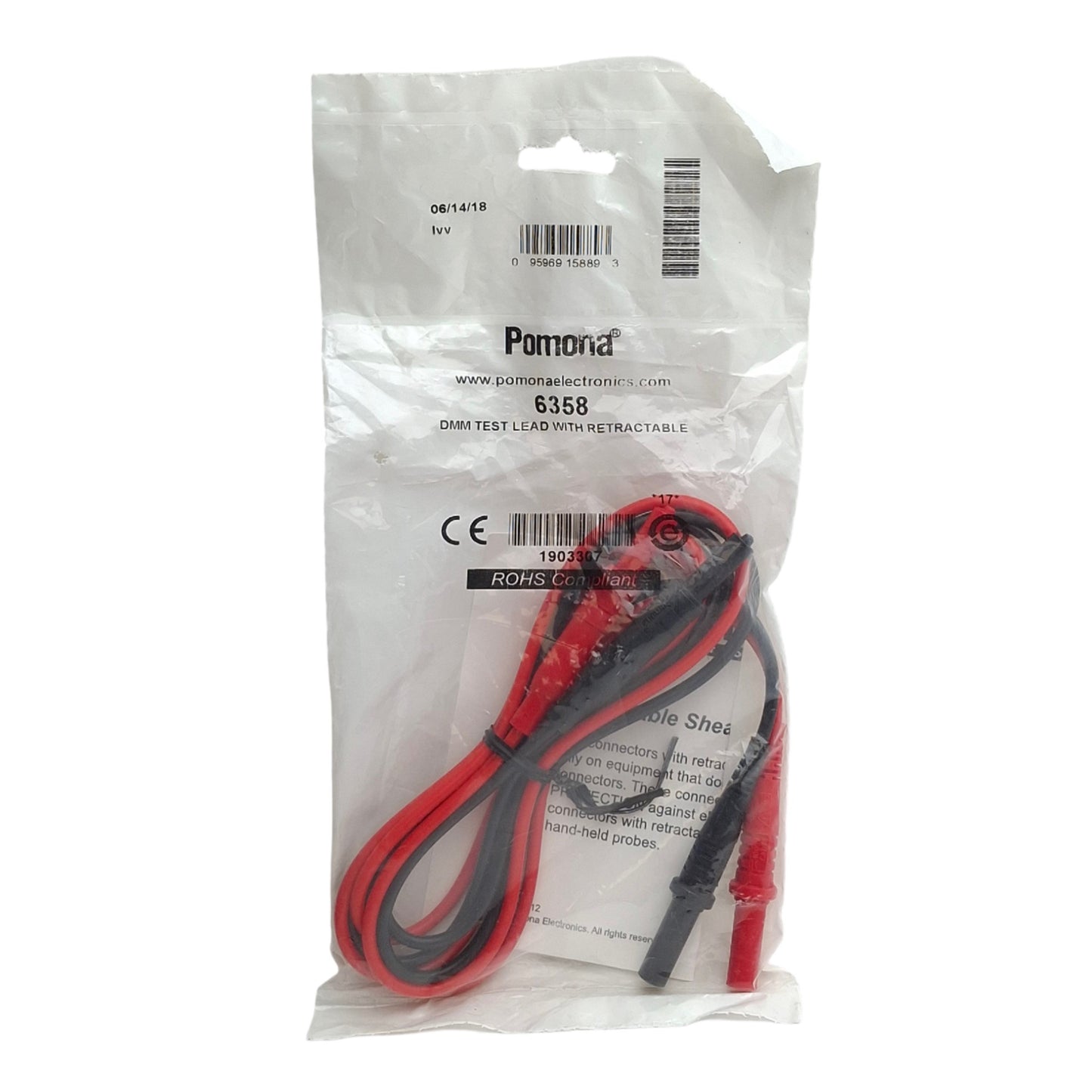 New Pamona 1903307 6358 Test Leads, DMM Plug to Retractable Sheath, 18AWG, 48in
