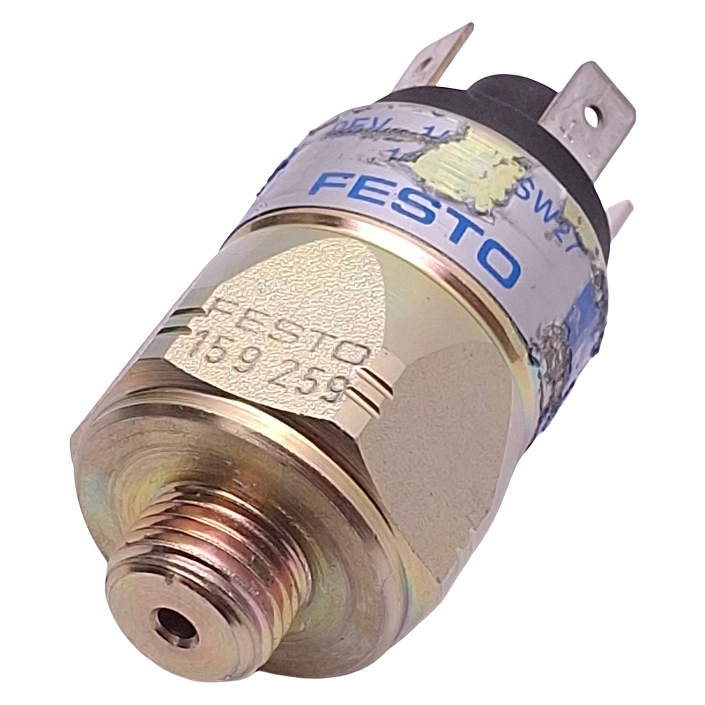 Used Festo PEV-1/4A-SW27 Pressure Switch, 1-10bar, 12-250VAC/DC, G1/4, 4-Pin Plug-In