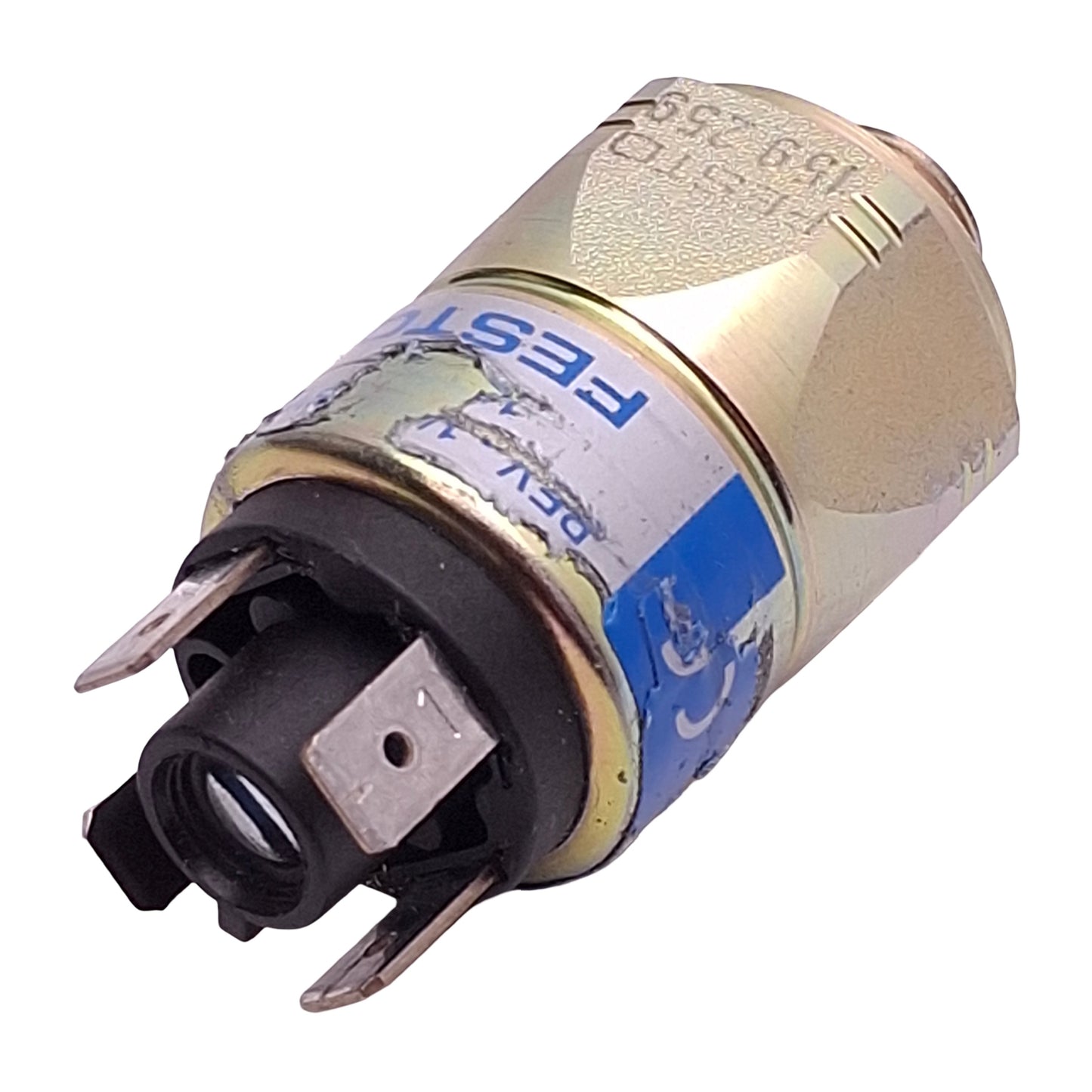 Used Festo PEV-1/4A-SW27 Pressure Switch, 1-10bar, 12-250VAC/DC, G1/4, 4-Pin Plug-In