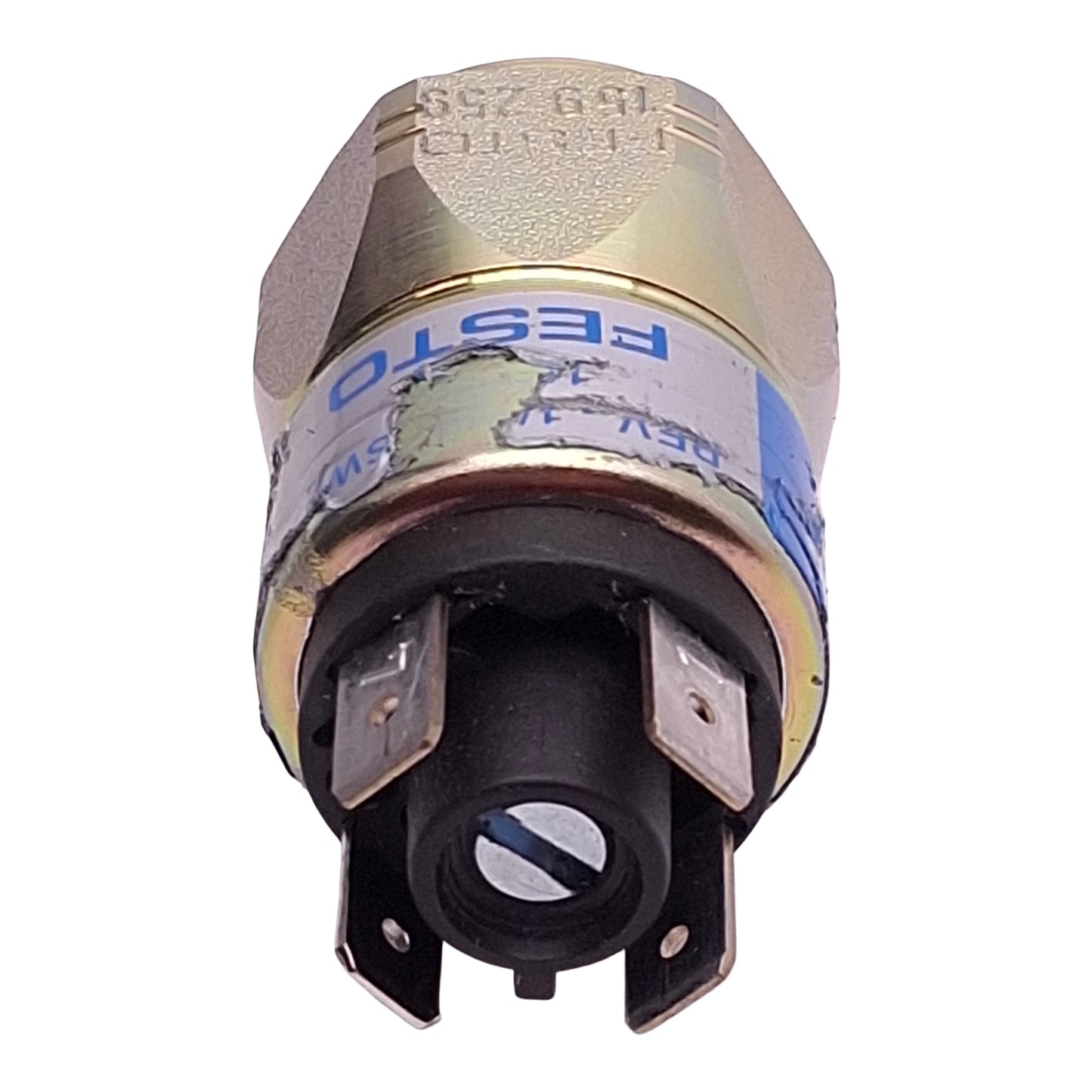 Used Festo PEV-1/4A-SW27 Pressure Switch, 1-10bar, 12-250VAC/DC, G1/4, 4-Pin Plug-In