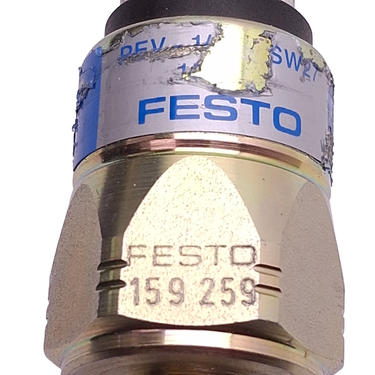 Used Festo PEV-1/4A-SW27 Pressure Switch, 1-10bar, 12-250VAC/DC, G1/4, 4-Pin Plug-In