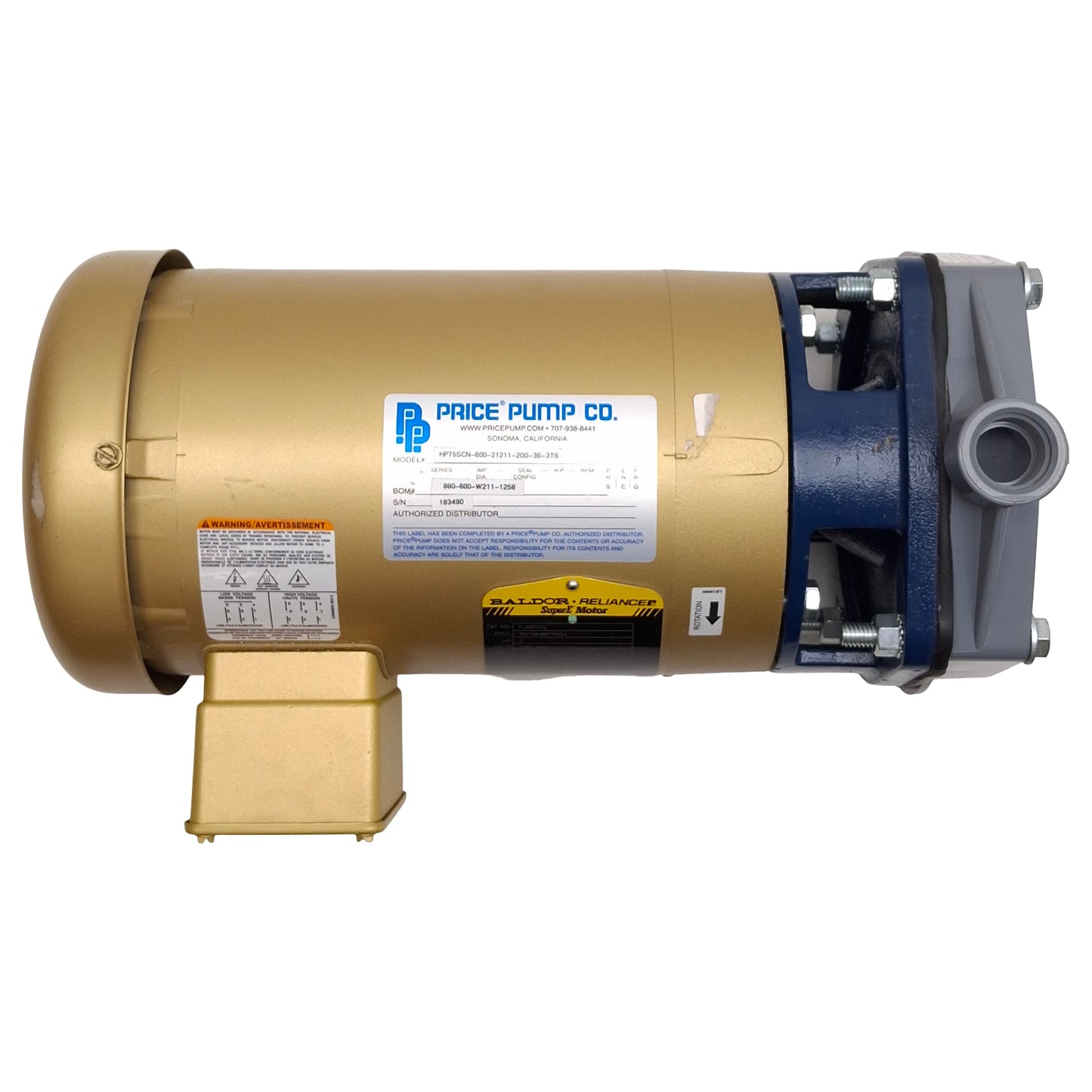 Used Price Pump HP75SCN-600-21211-200-36-3T6 Centrifugal Pump, 2HP, 20GPM, 3/4in NPT